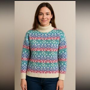 Vintage Women’s NORTHERN ISLES mohair colorful mock neck sweater medium M